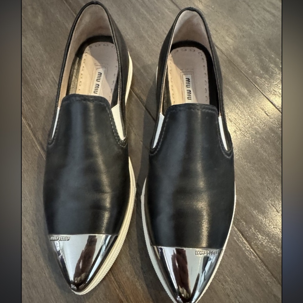 MIU MIU Cap-Toe Leather Slip-On Sneakers